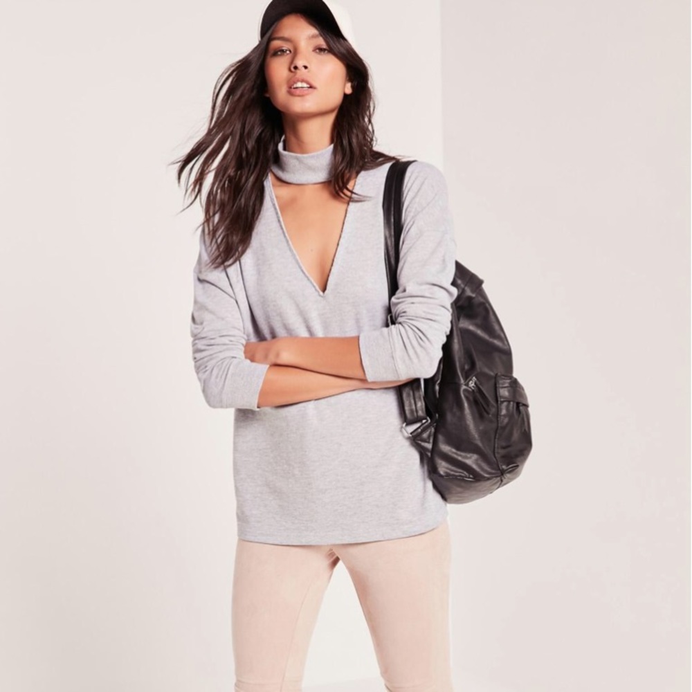 Missguided Choker Neck Sweatshirt in Grey